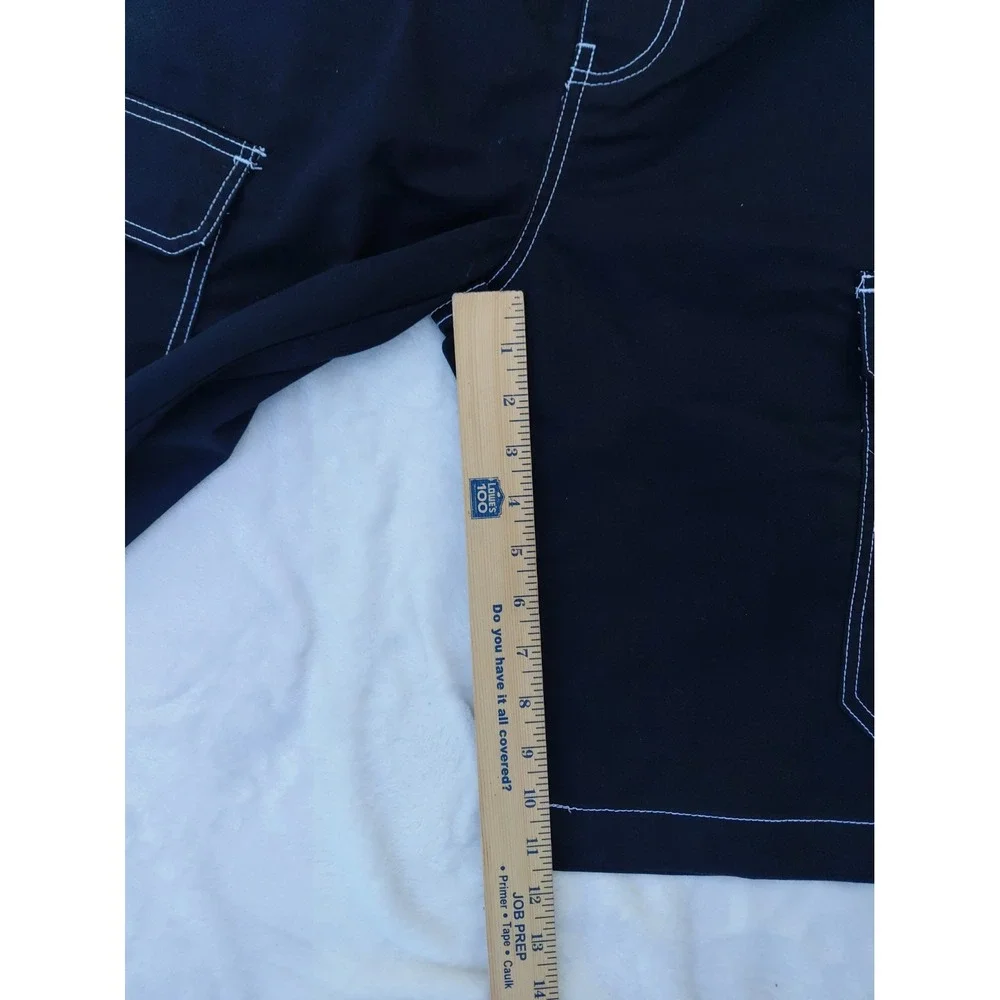 New True Religion Men's Black Denim Cargo Shorts Contrast Stitch Zip Baggy Skate
